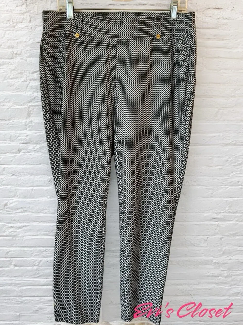 MICHAEL KORS Women's Pants Trousers Black White Geometric Print Square Size L